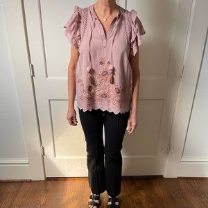 Sea New York, Size L Blush pink cotton top with embroidery